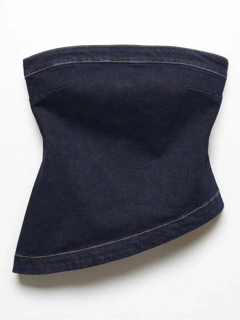 Mango Danielle Asymmetric Hem Denim Bandeau Top in Blue Size S NWT